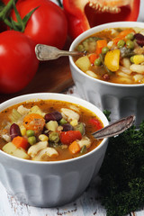 Bowls with Italian soup minestrone
