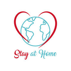 Stay home concept, Lettering typography and earth planet and heart shape, colorful design