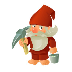 Fairy dwarf with a pick and bucket in his hands