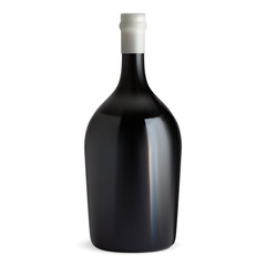 Red wine bottle. Dark glass shape illustration. Cabernet, burgundy, pinot noir luxury vintage drink from vineyard. Realistic france beverage for dinner. Alcohol bar clipart
