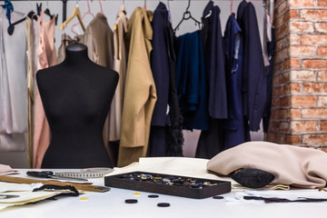Fashion creative design studio interior concept with mannequin dummy and stylish fashionable trendy...
