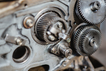 engine gears wheels, closeup view