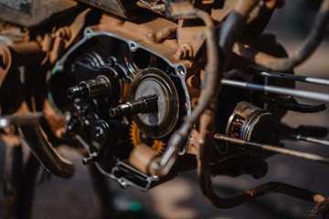 Fototapeta na wymiar engine gears wheels, closeup view
