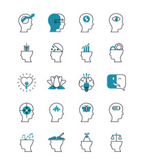 Mental disorders and health icon set