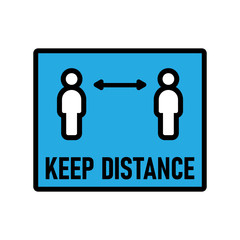 Keep distance information sign, infection spreading prevention. Coronavirus pandemic outbreak safety measures for social life. Vector icon design.