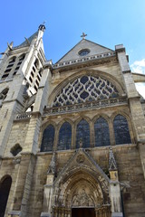 Eglise Saint-Severin located at the Latin Quarter, flamboyant gothic church with blue sky. Paris, France.