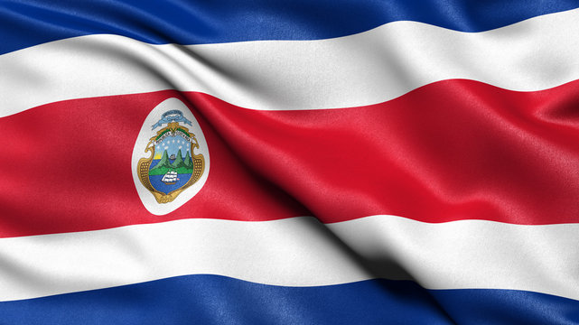 3D illustration of the flag of Costa Rica waving in the wind.