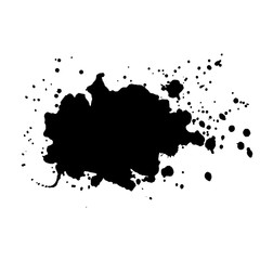 Black isolated ink blot with messy drops