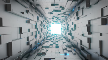 Futuristic Tunnel Empty. Illuminated corridor interior design, 3D Rendering Illustration