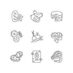 Grocery food pixel perfect linear icons set