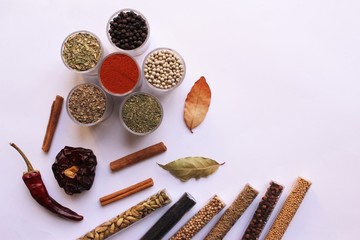 Mixed different spices. photo isolate on white background top view copy space