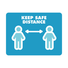 Keep distance information sign, infection spreading prevention. Coronavirus pandemic outbreak safety measures for social life. Vector icon design.
