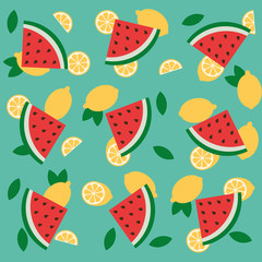Watermelon and lemon citrus vector fun pattern