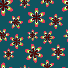 Seamless Colorful Floral Pattern on Teal Color Background vector stock