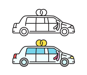 Wedding limousine icon. Vector illustration in a flat style. Linear transport symbol.