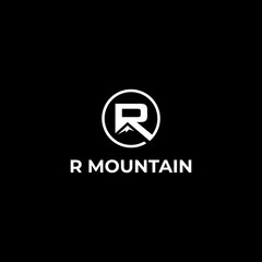 logo design modern negative space with symbols letter R and mountain