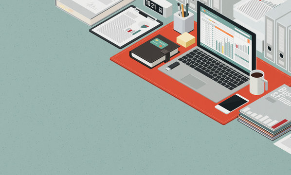 Business Management And Finance Isometric Desktop
