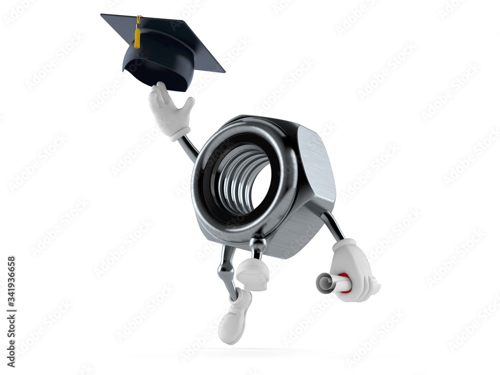 Wall mural Nut character throwing mortar board