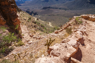 hiking zig zag on the south kaibab trail in grand canyon national park, arizona, usa