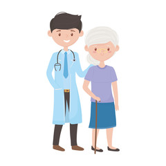Obraz premium Isolated man doctor and old woman vector design