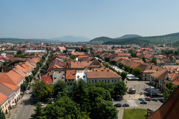 Fototapeta na wymiar View of Bistrita town from Evangelical Church tower, Transylvania, Romania