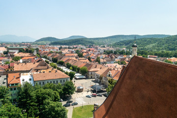 View of Bistrita town from Evangelical Church tower, Transylvania, Romania