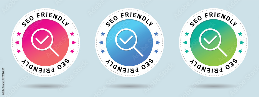 Poster seo friendly stamp vector illustration. vector certificate icon. set of 3 beautiful color gradients.