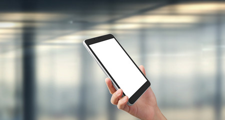 Hands holding tablet computer gadget with isolated