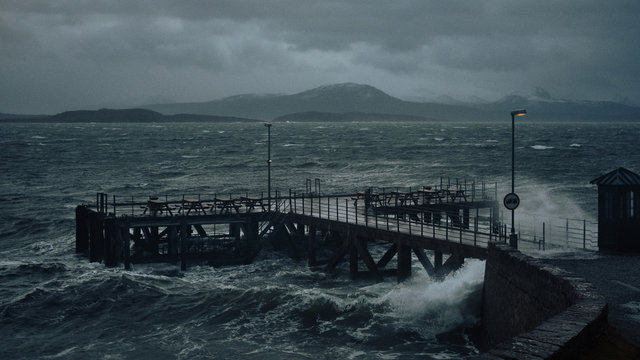 Storm batters harbour in Scotland