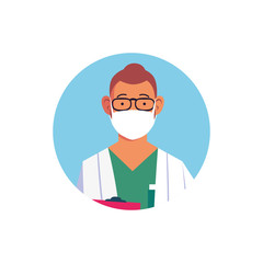 man doctor with medical face mask, medical staff on white background