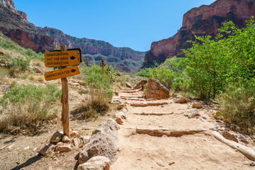 hiking through indian garden on bright angel trail in grand canyon national park, arizona, usa