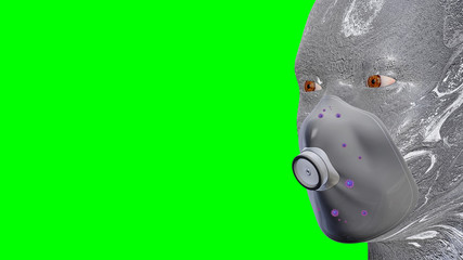 human head with breathing mask in different colours in front of monochrome background