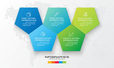 Pentagon timeline infographic template,Business concept with 5 options,Vector illustration.