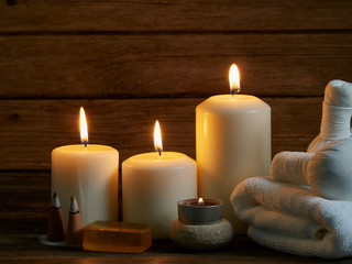 Spa composition on wooden background.