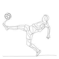 vector, on a white background, sketch with line of a running man, soccer player