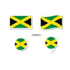 Jamaica flag logo icon set, rectangle flat icons, circular shape, marker with flags.