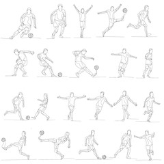 sketch with line of a running man, soccer player, set