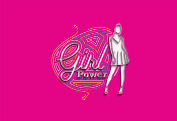 Girl Power Calligraphic line art Text shopping poster vector illustration Design.