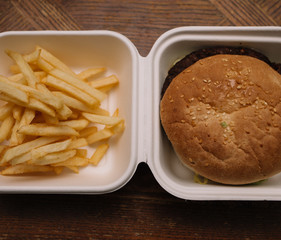 french fries on a wooden table