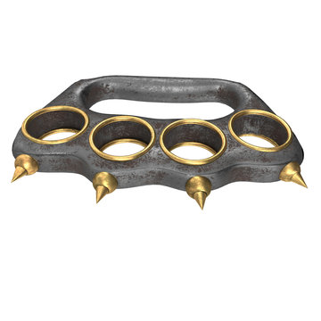 iron brass knuckles with spikes on an isolated white background. 3d illustration