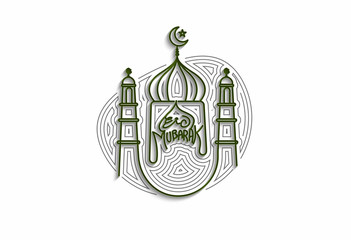 Eid Mubarak celebration- Mosque. Vector illustration.