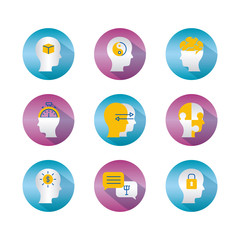 heads and Mental health icon set, block gradient style