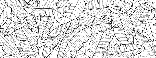 Tropical banana leaf background, Luxury nature pattern design, banana leaf line arts wallpaper, Hand drawn outline design for fabric , print, cover, banner and invitation, Vector illustration.