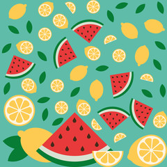 Watermelon and lemon citrus vector fun pattern