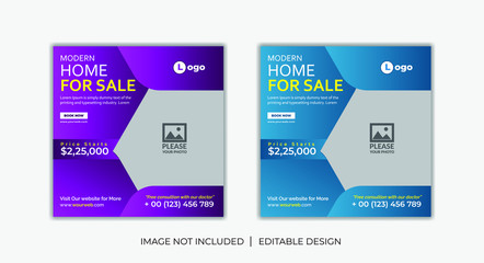 Set of Social Media banner Post design for Real estate social media post templates. real estate square editable banner template. Minimalist design.