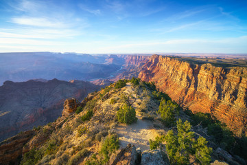 sunset at desert view watchtower at the south rim of grand canyon in arizona, usa