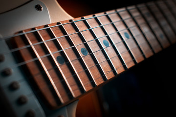 Electric guitar stratocaster closeup detail, macro abstract