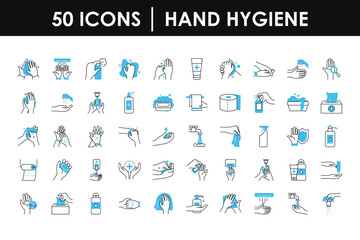 hand hygiene icon set, half color half line style