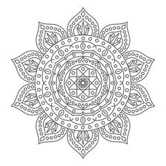 Mandala vector illustration in black and white color isolated on white background. Beautiful circle ethnic ornament 
