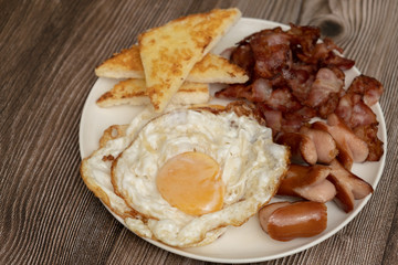 Full American Breakfast on wooden table - Stock photo